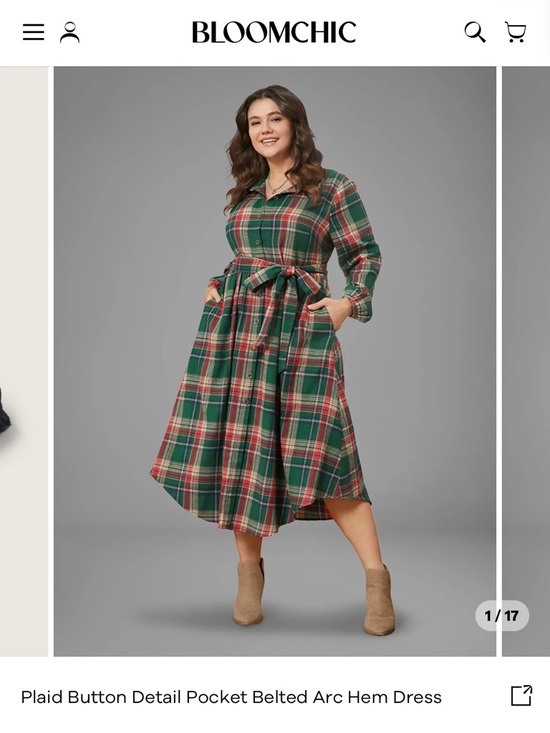 BloomChic Dresses & Skirts - BloomChic Green and Red Plaid Midi Shirt Dress with Belt
